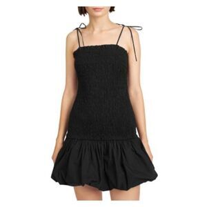 EN SAISON Womens Black Tie Straps Shirred Bubble Hem Mini Dress S
